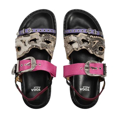 Toga Pulla Aj 1018 Multiple Straps Slingback Sandals In Black