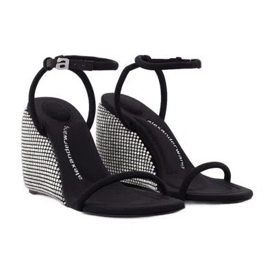 Alexander Wang Dahila Womens Leather Self Covered Crystal Wedge Wedge Sandals In Black