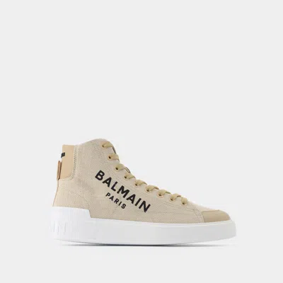 Balmain B Court High Top-canvas & Logo In White Cotton In White