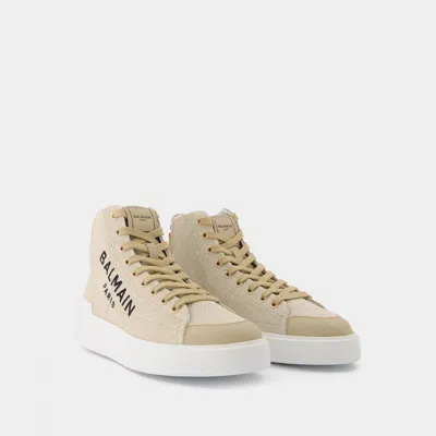 Balmain B Court High Top-canvas & Logo In White Cotton In White