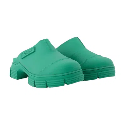 Ganni Recycled Rubber Retro Mules In Green