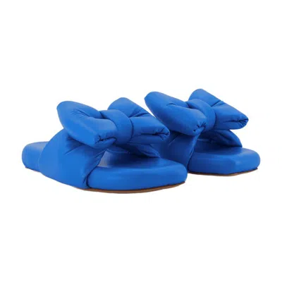 Off-white Bow Padded Slides - Off White - Blue - Leather In Blue