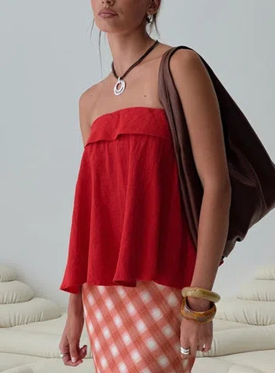 PRINCESS POLLY LOWER IMPACT ETHEL STRAPLESS LINEN TOP 