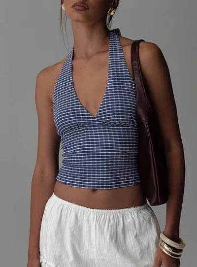 Princess Polly Whimsy Halter Top In Navy Gingham