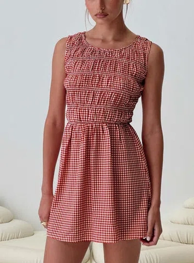 Princess Polly Winxie Shirred Sleeveless Minidress In Red Gingham