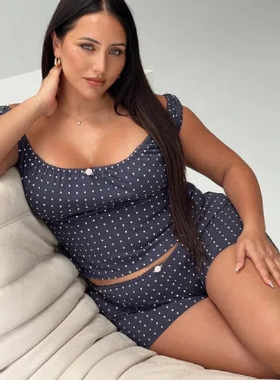 Princess Polly Lower Impact Drift Away Off The Shoulder Sleep Set In Navy Dot