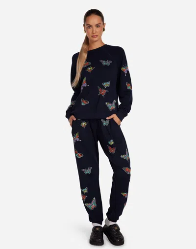 Lauren Moshi Mckinley Vintage Butterflies Thermal Top In Dark Navy