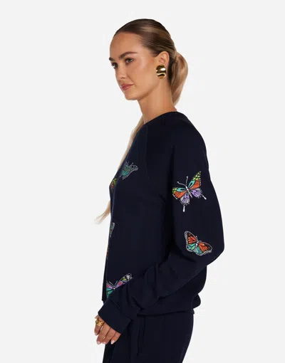 Lauren Moshi Mckinley Vintage Butterflies Thermal Top In Dark Navy
