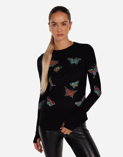 Lauren Moshi Mckinley Vintage Butterflies Thermal Top In Black