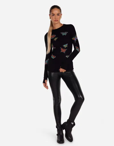 Lauren Moshi Mckinley Vintage Butterflies Thermal Top In Black