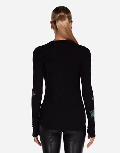 Lauren Moshi Mckinley Vintage Butterflies Thermal Top In Black