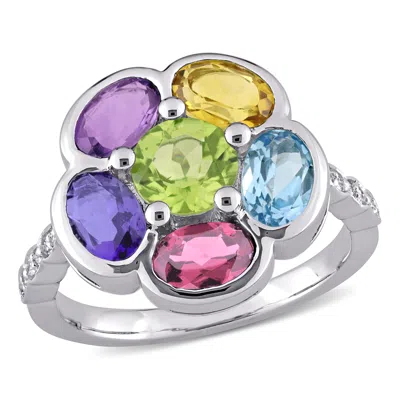 Mimi & Max 3 3/8ct Tgw Multi-gem Diamond Accent Floral Ring Sterling Silver In Multi