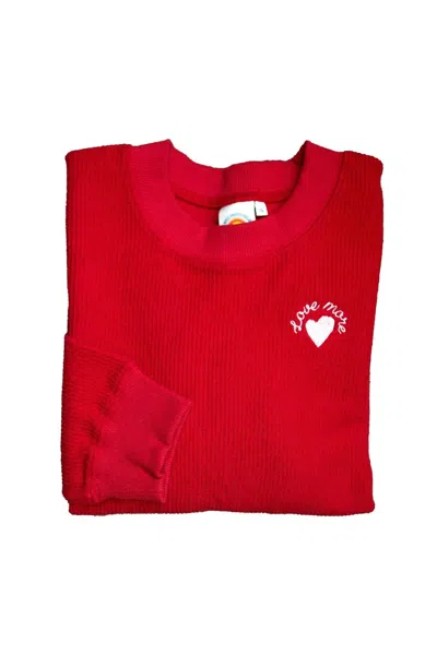 Boat House Apparel Women's Love More Embroidered Ribbed Sweatshirt In Red