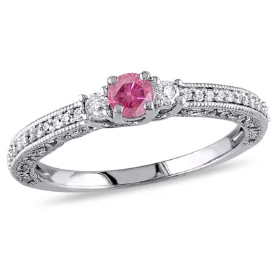 Mimi & Max 1/2ct Tw Pink And White Diamond Engagement Ring 14k White Gold In Pink