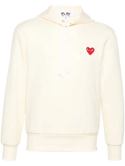 Comme Des Garçons Logo Cotton Hoodie With Drawstring Hood In White