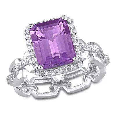 Mimi & Max 3 1/2ct Tgw Amethyst And White Topaz Halo Ring Sterling Silver In Purple