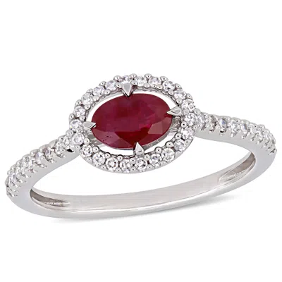 Mimi & Max 3/5ct Tgw Ruby And 1/5ct Tw Diamond Halo Ring 14k White Gold In Red
