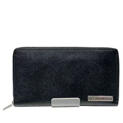 Pre-owned Balenciaga Black Leather Long Wallet (bi-fold) ()