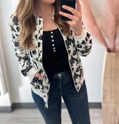 Ampersand Ave Floral Bomber Jacket In White, Black In Multi