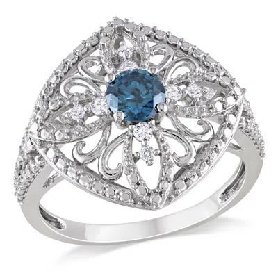 Mimi & Max 1/2ct Tw Blue And White Diamond Vintage Ring 10k White Gold In Blue