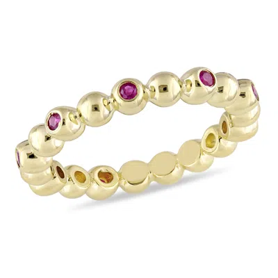 Mimi & Max 1/4ct Tgw Ruby Beaded Eternity Ring 14k Yellow Gold In Red