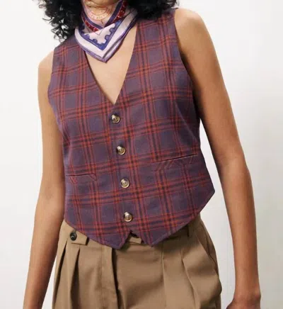 Frnch Print Alix Button-front Vest In Violet In Purple