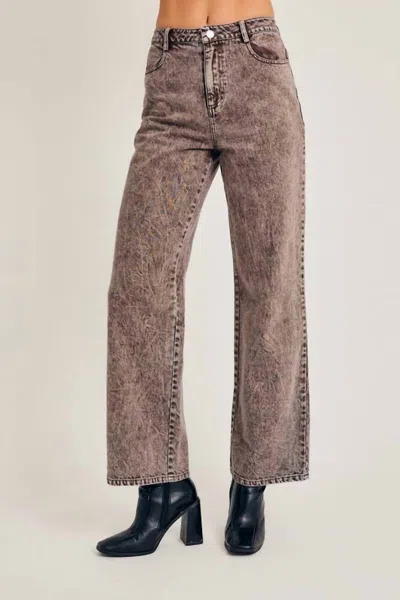 Le Lis High Waisted Wide Leg Denim Pants In Washed Brown In Multi