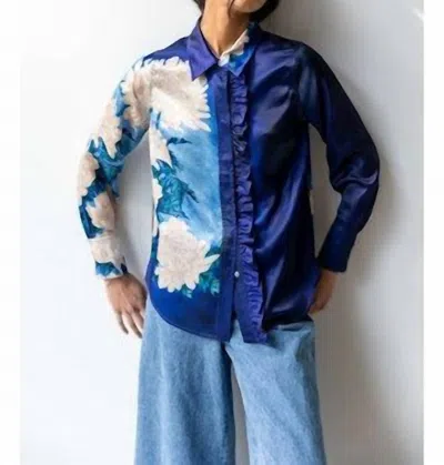 Hope For Flowers Frilled Button Down Top In Cobalt In Blue