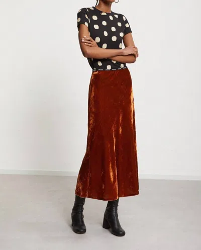 Ottod'ame Velvet Midi Skirt In Bronzo In Multi