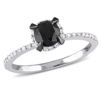 Mimi & Max 1ct Tw Black And White Halo Diamond Engagement Ring 10k White Gold In Black