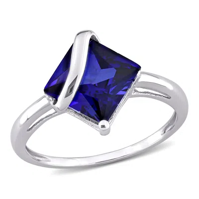 Mimi & Max 3ct Tgw Square Created Blue Sapphire Ring 10k White Gold In Blue