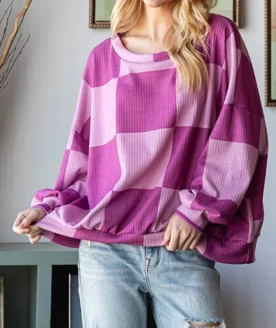 Hopely Checkered Sweatshirt In Magenta In Pink