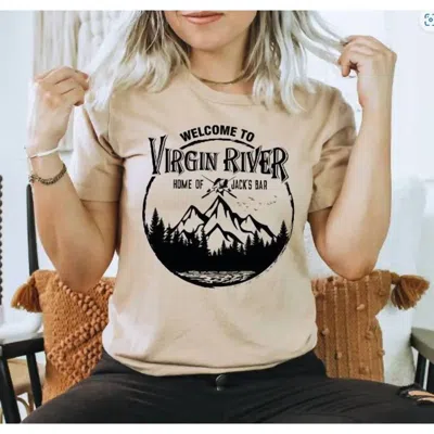 Glittering South Welcome To Virgin River Jack's Bar Graphic Tee In Sand In Beige