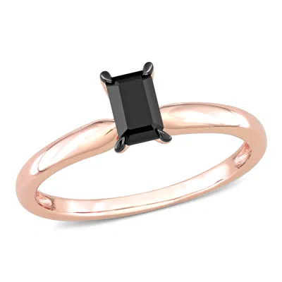 Mimi & Max 1/2ct Tw Emerald Cut Black Diamond Engagement Ring 14k Rose Gold In Black