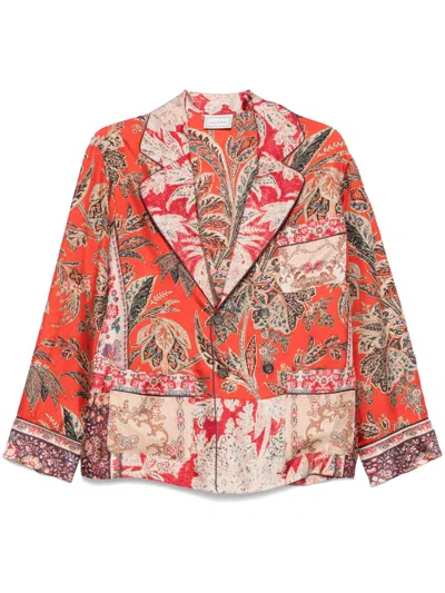 Pierre-louis Mascia Pierre Louis Mascia Printed Silk Double-breasted Jacket In Red