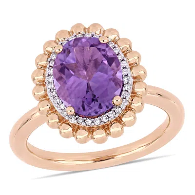 Mimi & Max 2 1/5ct Tgw Amethyst 1/10ct Tw Diamond Halo Ring 14k Rose Gold In Purple