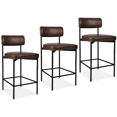 Best Choice Products Set Of 3 Faux Leather Counter Stools For Kitchen Island And Dining W/ Metal Frame
