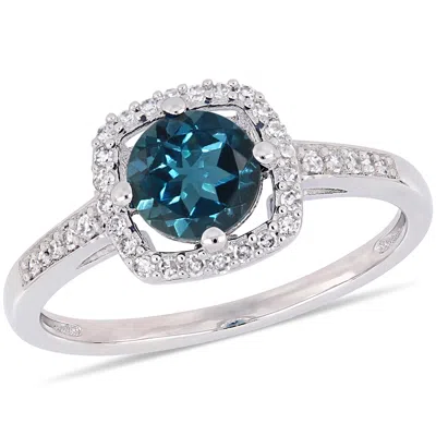 Mimi & Max 1ct Tgw London-blue Topaz 1/7ct Tw Diamond Halo Ring 10k White Gold In Blue