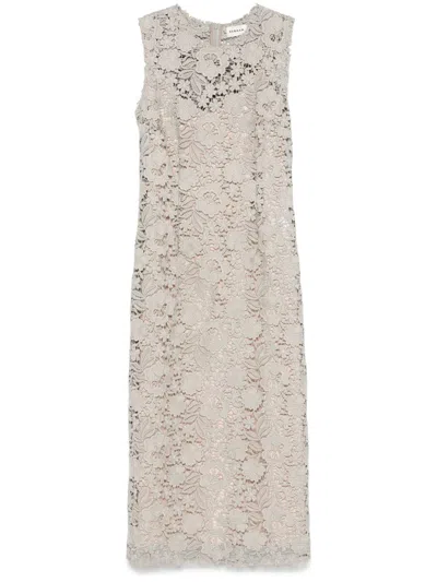 P.a.r.o.s.h Light Grey Lace Midi Dress In Beige