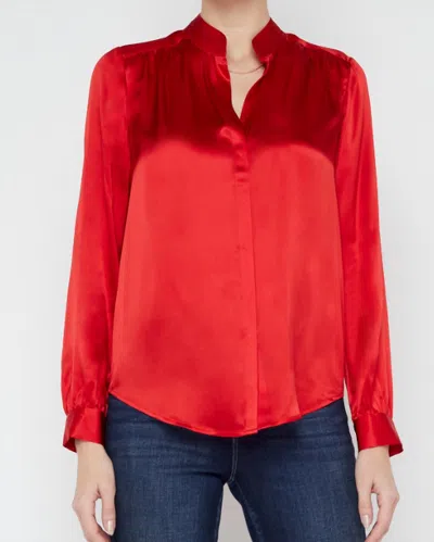 L Agence Bianca Band Collar Blouse In Lava Red In Multi