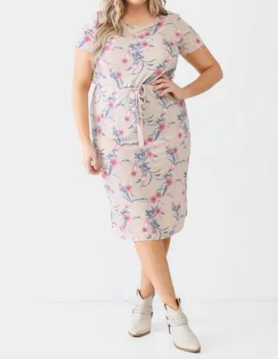 Blue Leopard Plus Size Floral Midi Dress In Taupe In Grey