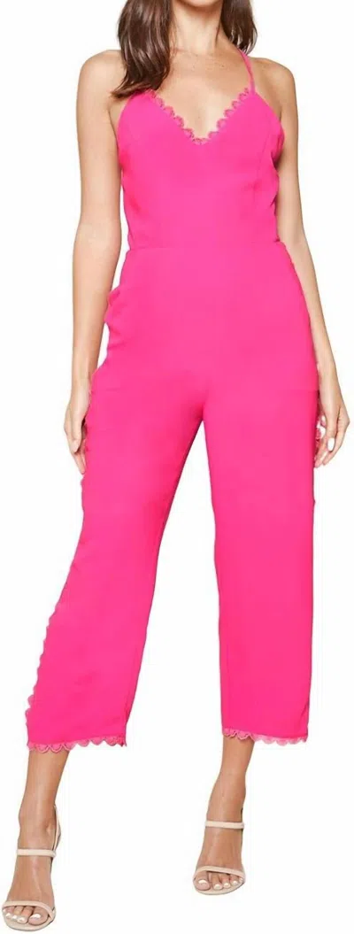 Sugarlips Perfectly Scallop Lace Trim Jumpsuit In Magenta In Pink