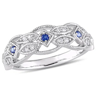 Mimi & Max 1/8ct Tgw Sapphire And 1/8ct Tw Diamond Vintage Ring 10k White Gold In Blue