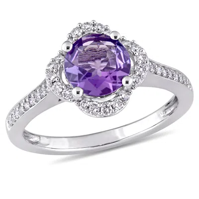 Mimi & Max 1 1/3ct Tgw Amethyst 1/4ct Tw Diamond Quatrefoil Ring 14k White Gold In Purple