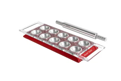 Marcato Atlas Tablet Pasta Maker, Made In Italy, Makes 10 Raviolis In Red