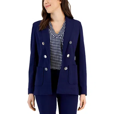 Anne Klein Womens Faux Double Breasted Blazer Printed Pleat Front Top Pull On Slash Pocket Pants In Multi
