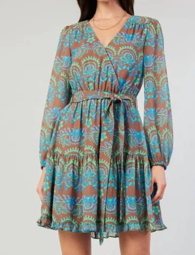 Current Air Print Mini Dress In Brown Green Multi In Multi