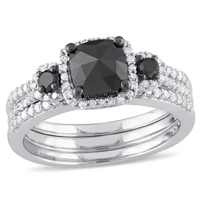 Mimi & Max 1 3/4ct Tw Black & White Diamond Bridal Ring Set Sterling Silver In Black