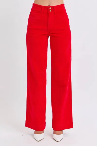 JUDY BLUE WIDE LEG CORDUROY TROUSER IN RUBY 