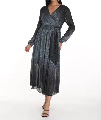Frank Lyman Metallic Long Sleeve Dress In Black/teal In Multi